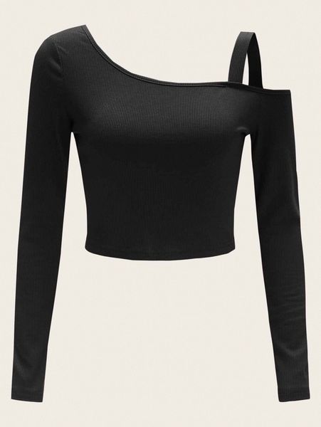 

asymmetrical neck rib-knit 49ne#, White