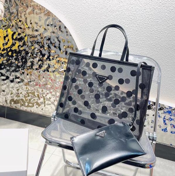 

designer high capacity transparency shopping bag leather wallet accessories black sequin circle design women simple atmosphere handbag shoul
