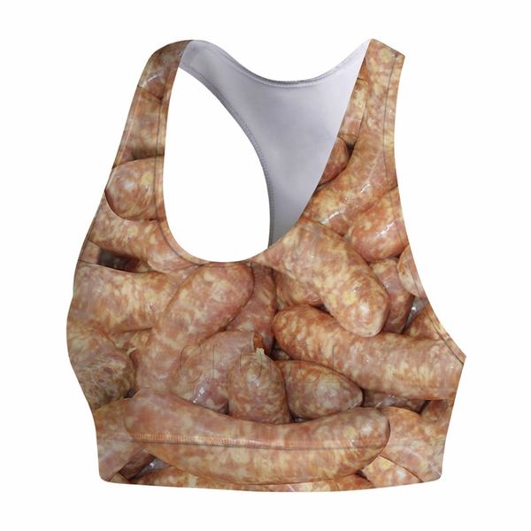 

women sports vest sausage food 3d print sports bra tank yoga running women fitness bras 220617, White