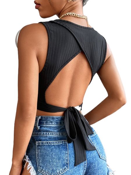 

backless knot rib-knit crop tank e1kn#, White