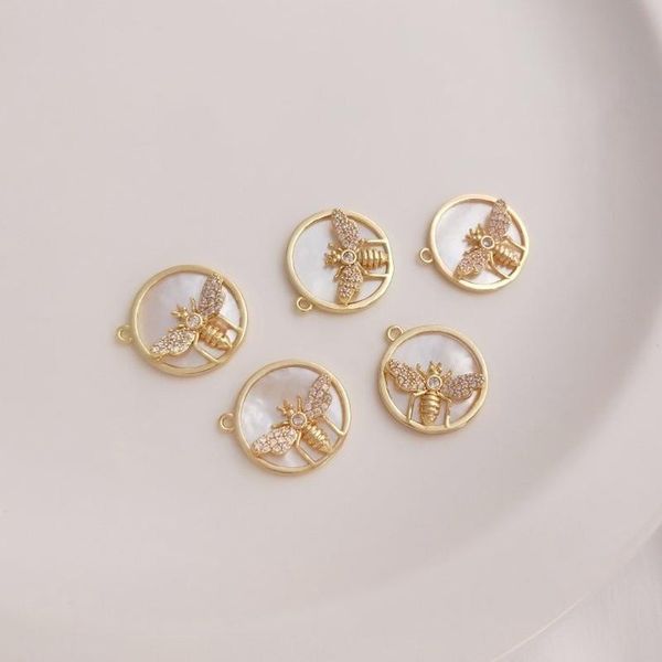 Collane con ciondolo 15mm 14k placcato oro conchiglia zircone ape charms per creazione di gioielli forniture fai da te accessori in ottone fatti a manopendente