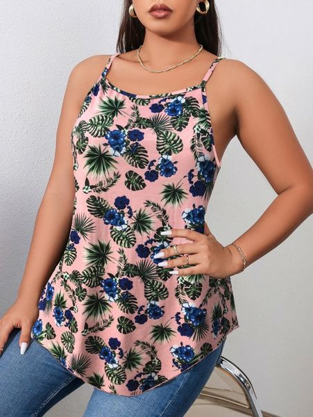 

plus tropical print cami q18w#, Black