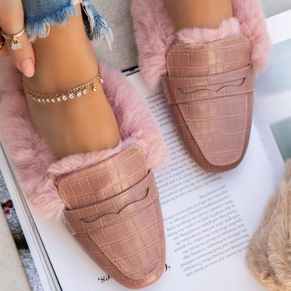 

slippers 2022 autumn winter women's leopard woman plush warm flats female outdoor comfort shoes party casual footwear, Black