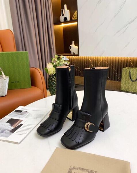 

women saddle buckle middle heel ankle boots designer luxury booties betty candy fashion autumn winter leather platform martin boot, Black