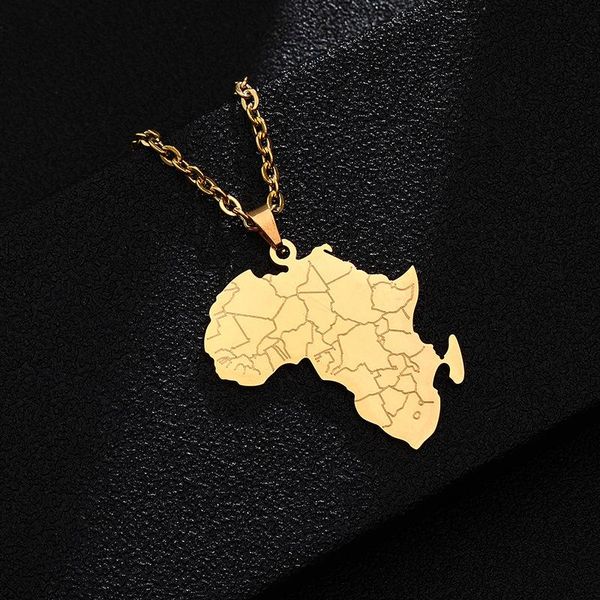 Anhänger Halsketten Hip Hop Stil Afrika Karte für Frauen Männer Gold Silber Farbe Edelstahl Afrikanische Karten Halskette Schmuck GeschenkAnhänger