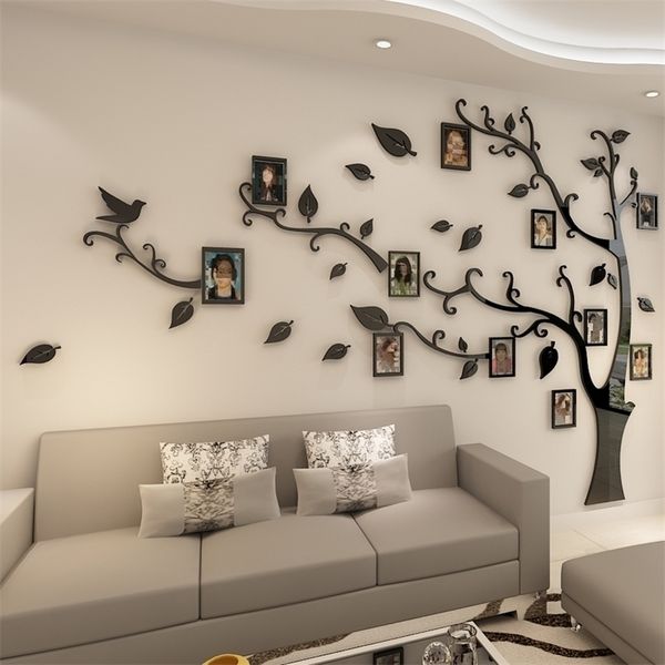 3D Acrilico Albero Po Frame Wall Stickers Adesivi specchio di cristallo Incolla su TV Sfondo muro Famiglia fai da te Po Frame Wall Decor 201211