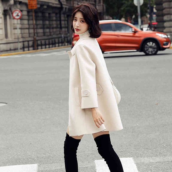 

women's wool & blends xiaoxiangfeng doll collar wool coat women's medium and long autumn winter 2022 korean loose a-word rnol, Black