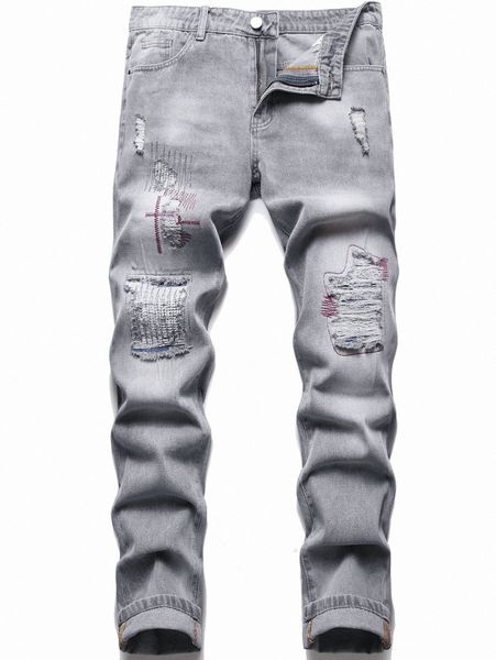 

men ripped embroidered detail jeans g0ew#, Blue