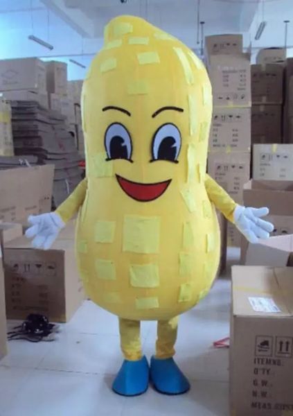 

performance yellow peanut mascot costume halloween christmas fancy party dress cartoon character suit carnival adults outfit, Red;yellow