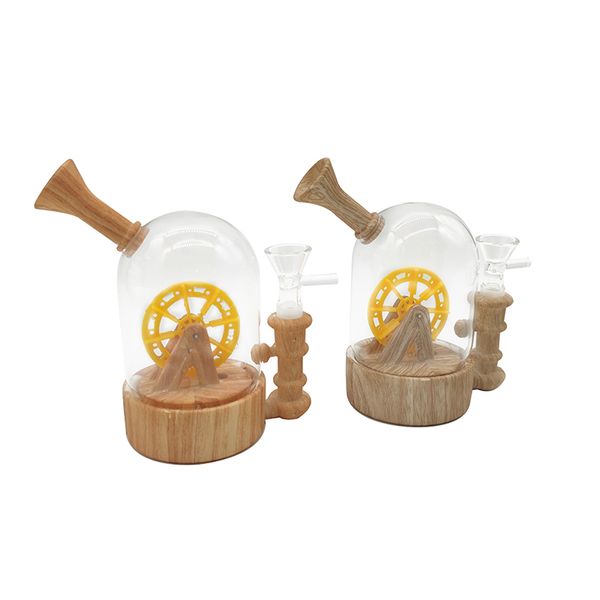 14,6 cm Windmühle Spin einzigartige Silikon-Glasbongs Tabak-Wasserpfeifen gebogener Hals Perc Dab Rig Rauchen Wasserpfeife Bong Mini mit 14 mm männlichem Kopf