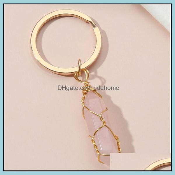 

key rings jewelry new design keychain colorf natural stone chains wire wrap ring for women men handbag accessorie hand dhetn, Slivery;golden