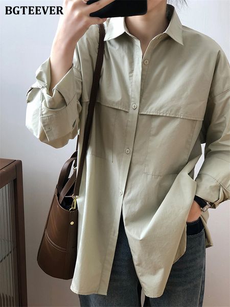 

casual loose turn-down collar women solid shirts spring summer long sleeve single-breasted female blouses 2022, White