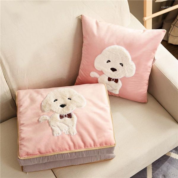 Coperte Coperta per cuscino in cartone animato Coperta in peluche spessa Aria condizionata 2 in 1 Decorazioni per la casa in cotone PP riempito da viaggio Coperte