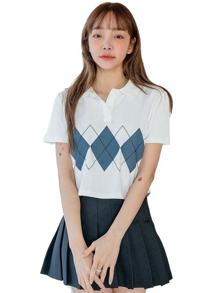 

dazy argyle print polo neck tee a0ho#, White