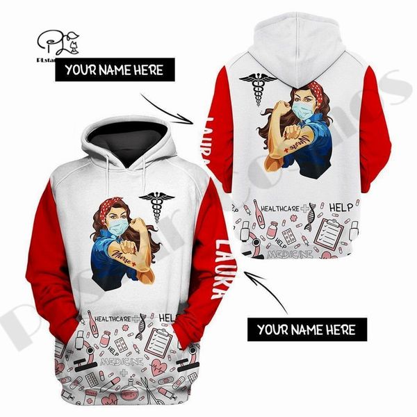 Plstar Cosmos 3D Baskı Est Hemşire Özel Adı Hediye Sanat Benzersiz Komik Hrajuku Sokak Giyim UNISEX RASID HOODIES ZIP SÜRESİ 2 220713