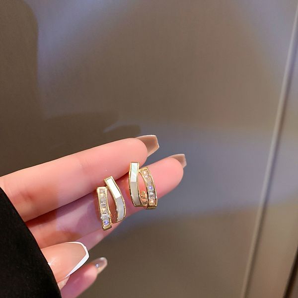 

genuine gold plated 925 silver needle zircon shell earrings korean fashion all-match simple stud earrings high-grade eardrop for women, Golden