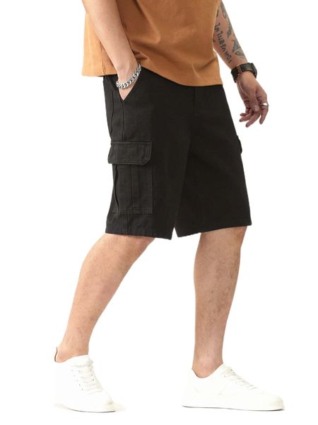 

men flap pocket side denim shorts m87o#, White;black
