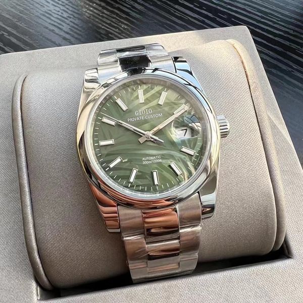

mens automatic watch mechanical black blue green leaves, Slivery;brown
