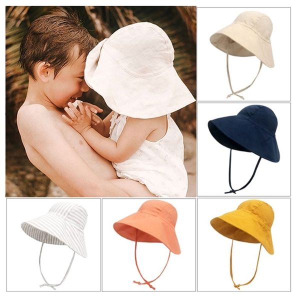 

summer big brim baby sun hat kids bucket cap girls boys sun hats cotton linen children cap beach travel kids hats caps 2m-4y 220511, Yellow