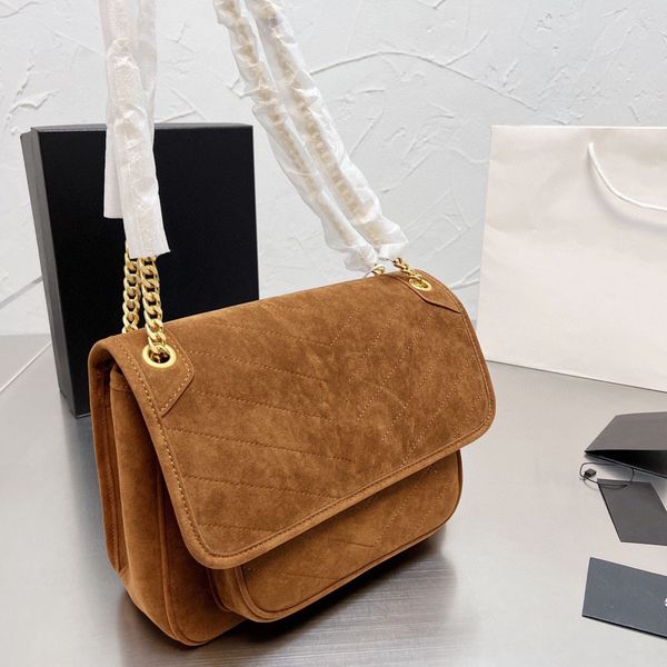 

22ss vintage shoulder bags matte deerskin gold hardware chain classic postman envelope bag flap crossbody luxury designer ladies handbag sat