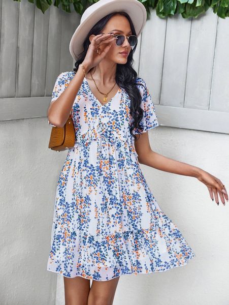 

ditsy floral ruffle trim dress i6rv#, Black;gray