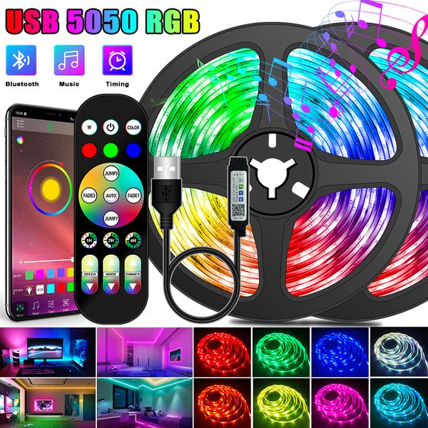 5050 Luzes de tira LED Bluetooth USB SMD 5V RGB L￢mpada LED Ribbon Luz flex￭vel para decora￧￣o de sala TV TV Backlight Diodo Fita