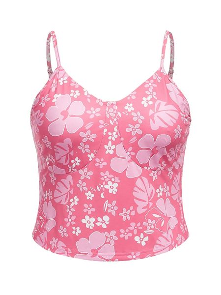 

plus floral print cami 98au#, Black