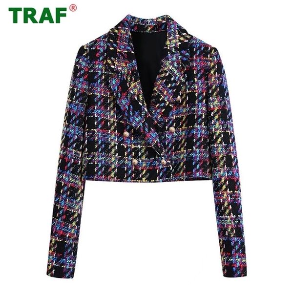 

traf cropped blazer women textured tweed blazer woman streetwear short jacket women long sleeve vintage female blazers suit 220513, White;black