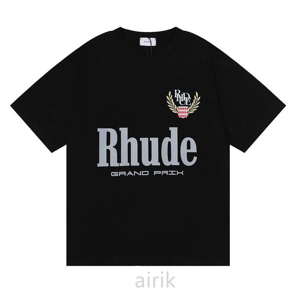 

designer trend rhude men's t-shirts american fashion brand grand prix double yarn cotton loose short-sleeved t-shirt male and female st, White;black