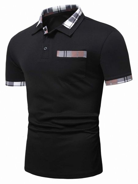 

men plaid patched pocket polo shirt g68m#, White;black