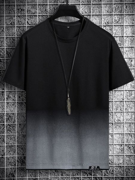 

men ombre slogan graphic contrast tape hem tee 42p3#, White;black