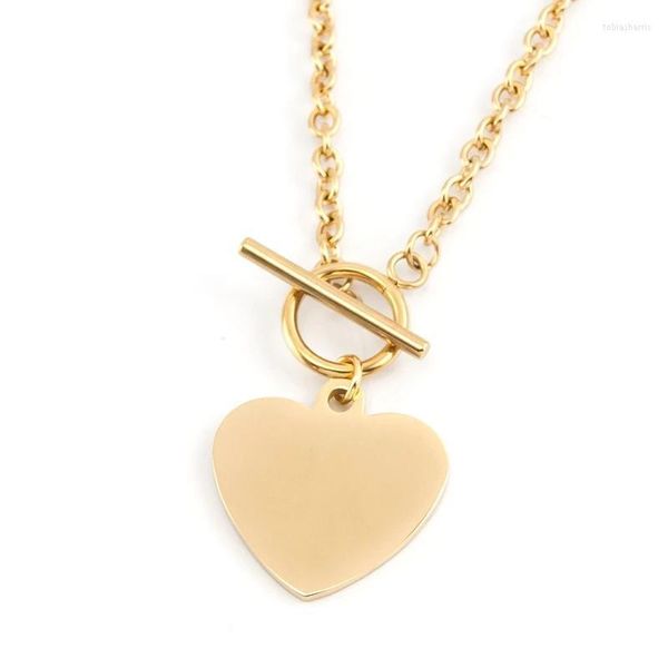 Anhänger Halsketten Metall Herz Halskette Für Gravieren Edelstahl Toggle Frauen Gold/Silber Farbe Choker Collier Femme