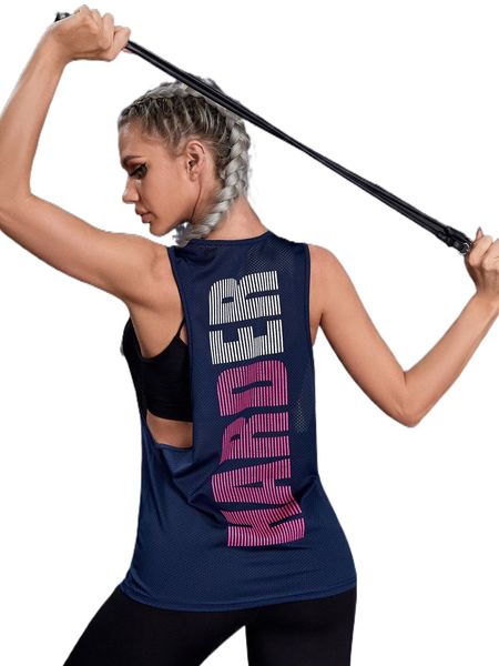 

letter graphic drop armhole sports tank p51l#, Gray