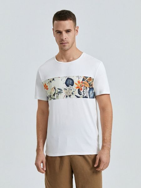 

men tropical print tee k9gc#, White;black