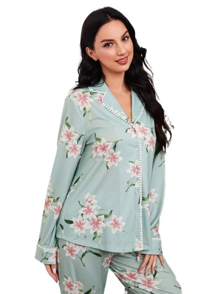 

floral print guipure lace trim sleep k9p5#, Black;red