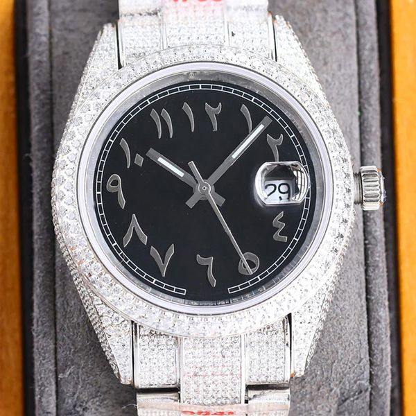 

full diamond watch mens automatic mechanical watches 40mm wristwatches made of 904l stainless steel montre de lux, Slivery;brown