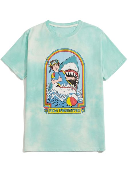 

romwe x stevenrhodes guys tie dye cartoon graphic tee i5az#, White;black