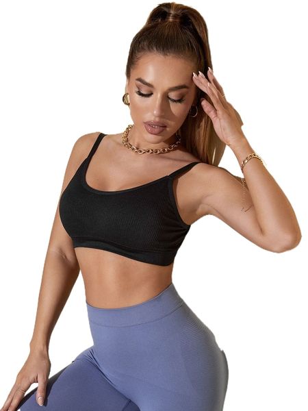 

medium support breathable seamless ribbed knit sports bra r1mk#, Gray