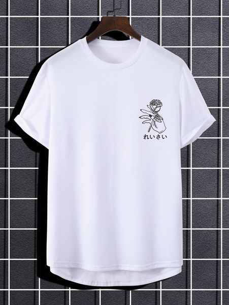 

men hand & rose print high low hem tee u5ez#, White;black