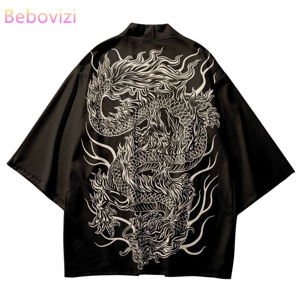 

chinese dragon print shirts coat traditional kimono men women yukata japanese streetwear cardigan cosplay haori clothing, Red