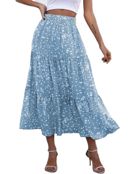 

high waist dalmatian print ruffle hem skirt h3z2#, Black