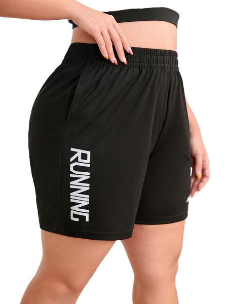 

plus letter graphic sports shorts 12ei#, Black
