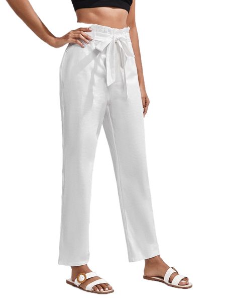 

paperbag waist belted pants p7zm#, Black;white