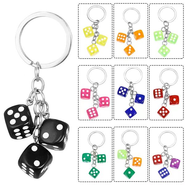 

simulation color dice key chains bulk men women resin keyrings mahjong mini dice bag small gifts pendant wholesale, Silver