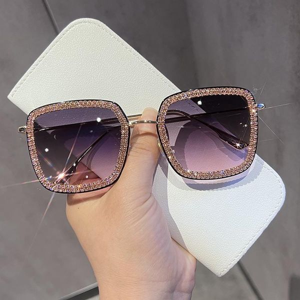 

sunglasses 2022 women square sun glasses men vintage luxury rhinestone for drving eyewear gafas de sol, White;black