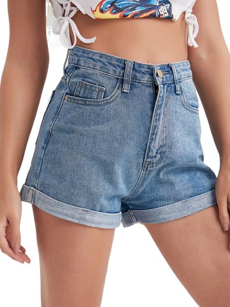 

button fly rolled hem denim shorts u7p0#, White;black