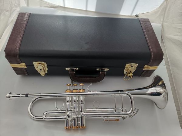 Bb-Trompete, versilbert, goldene Tasten, Musikinstrumente, professionelles Trompeten-Mundstück-Zubehör mit Koffer