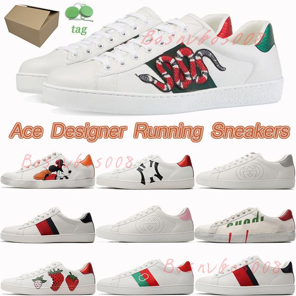 

men women casual shoes low flat matte leather sneakers ace strawberry shoe walking chaussures trainers green red stripes embroidery running