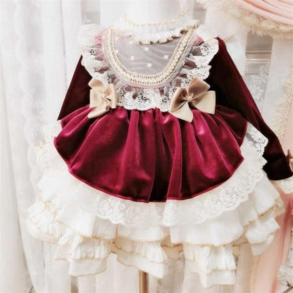 Abiti per ragazze 2022 Flower's Flower Girl Dress Weep Birthday Party di un anno Principessa addensante inverno carino Spanis242J