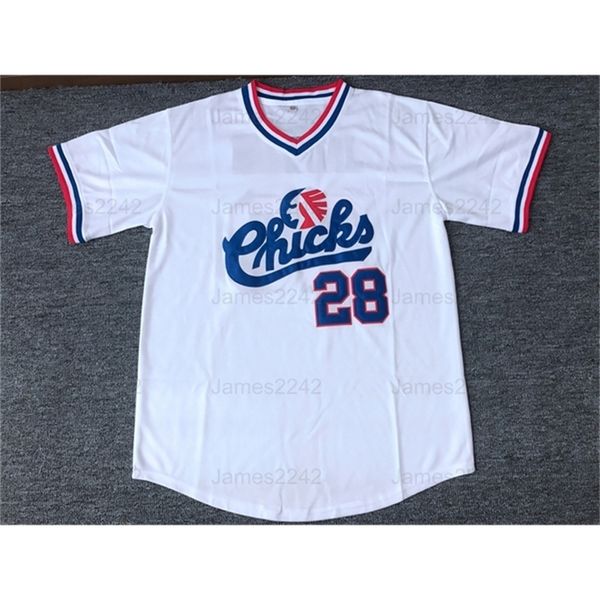 Nikivip Bo Jackson #28 Chicks Movie Baseball Jersey America All Stitched White S-3XL Hochwertige Vintage